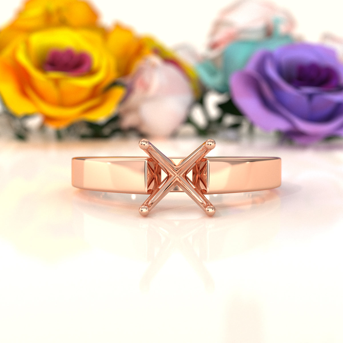 4g Cathedral Style Flat Edge Solitaire Semi Mount Engagement Ring Setting 3.5mm